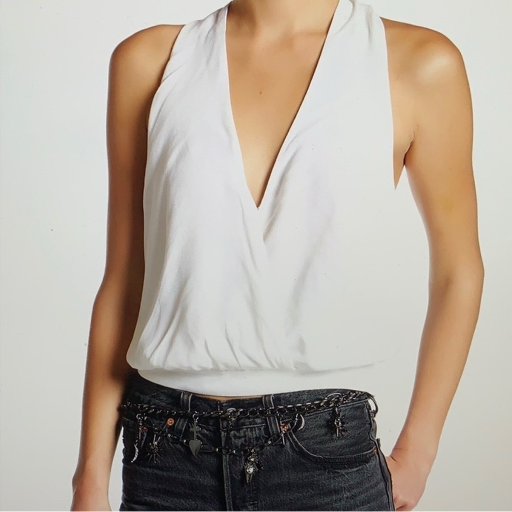 Free People Women’s Size Large Cream White Drapey Dreams Surplice Tank Top